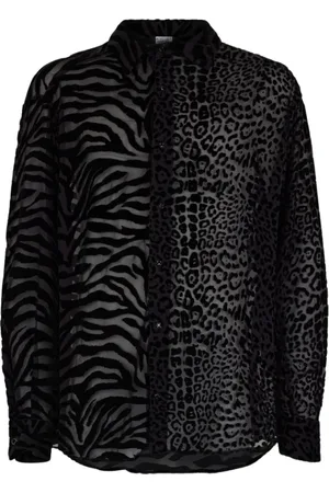 Roberto Cavalli Homme, Chemises, Noir, Taille: L Chemise Boutonnée Imprimé Zèbre Léopard