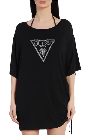 Guess Femme, Robes, Noir, Taille: 36 FR T-shirt à cordon de serrage