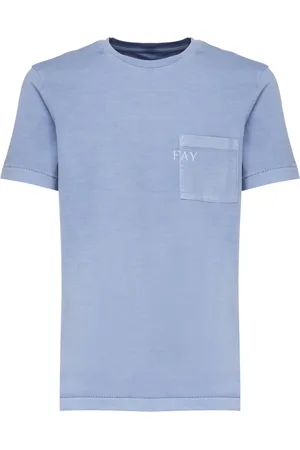 FAY Homme, Tops, Bleu, Taille: 3XL T-shirt Col Rond Bleu en Jersey avec Poche
