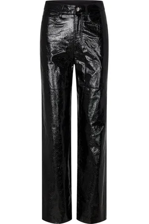 ROTATE Femme, Pantalons, Noir, Taille: 36 FR Pantalon Taille Haute en Simili Cuir Verni