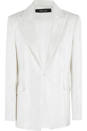 FEDERICA TOSI Femme, Vestes, Blanc, Taille: 38 FR Blazer Blanc à Paillettes avec Revers
