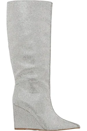 Steve Madden Femme, Chaussures, Gris, Taille: 35 1/2 EU Bottes Argentées à Strass