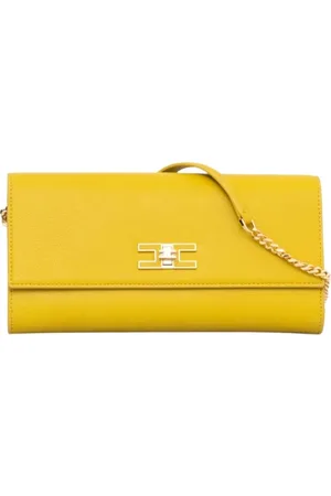 Elisabetta Franchi Femme, Sacs, Jaune, Taille: ONE Size Sac Bandoulière en Éco-Cuir avec Logo Doré