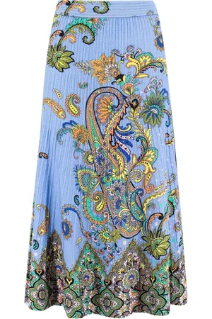 Etro Femme, Jupes, Multicolore, Taille: 38 FR Jupe Midi Plissée à Motifs Cachemire Fleuri