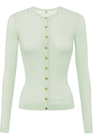 Elisabetta Franchi Femme, Pulls, Vert, Taille: 38 FR Cardigan Boutons Dorés