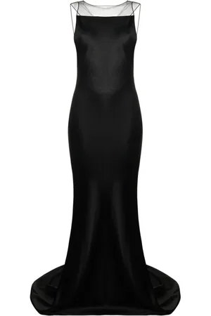 Maison Margiela Femme, Robes, Noir, Taille: 36 FR Robe de Soirée Longue Noire avec Détails en Mesh et Coupe Sirène
