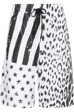 Roberto Cavalli Homme, Shorts, Noir, Taille: 3XL Short de survêtement imprimé drapeau léopard