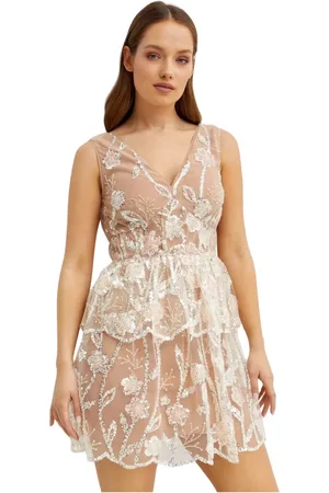Self-Portrait Femme, Robes, Brun, Taille: 36 FR Mini-robe florale à sequins
