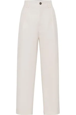Brunello Cucinelli Femme, Pantalons, Blanc, Taille: 42 FR Pantalon ample avec braguette dissimulée