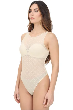 Elisabetta Franchi Femme, Tops, , Taille: 42 FR Body Jaune Jacquard Sans Manches à Motif Losanges