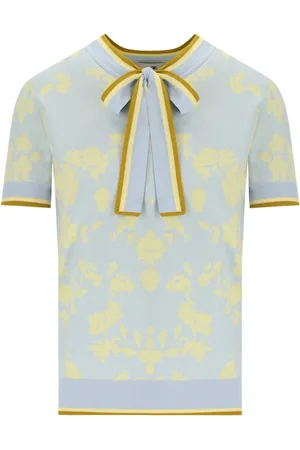 Elisabetta Franchi Femme, Pulls, Multicolore, Taille: 40 FR Haut Floral Citronnade Bleu Ciel en Jacquard