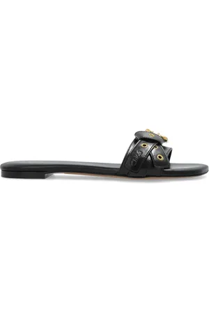 Chloé Femme, Chaussures, Noir, Taille: 37 1/2 EU Sandales Plates en Cuir à Brides Nouées Mae