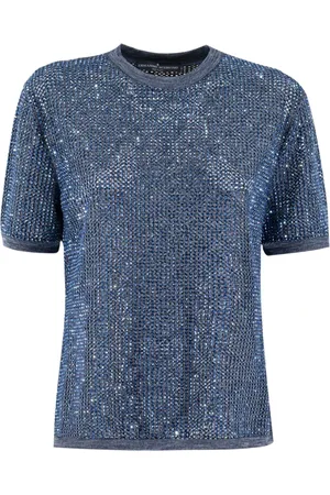 ERMANNO SCERVINO Femme, Tops, Bleu, Taille: 38 FR T-shirt Tricot Orné de Cristaux
