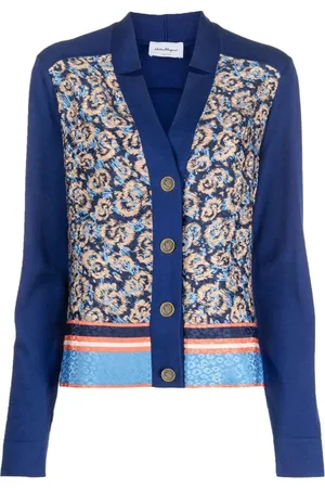 Salvatore Ferragamo Femme, Pulls, Bleu, Taille: 38 FR Cardigan Bleu en Coton et Soie