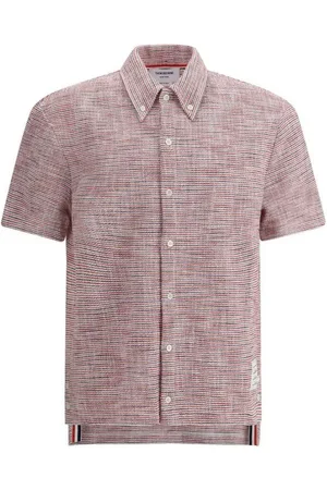 Thom Browne Homme, Chemises, Multicolore, Taille: S Chemise à Manches Courtes en Lin Coupe Classique