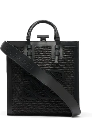 Casadei Femme, Sacs, Noir, Taille: ONE Size Sac cabas en raphia noir avec détails en cuir