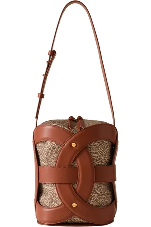 Borbonese Femme, Sacs, Brun, Taille: ONE Size Sac Seau en Cuir Moyen avec Tissage