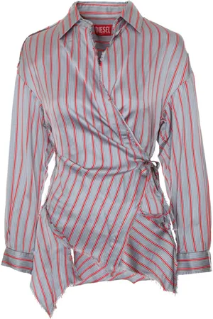 Diesel Femme, Blouses et Chemises, Gris, Taille: 34 FR Chemisier Asymétrique à Rayures