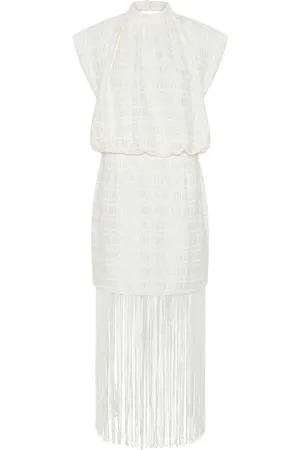 Bruuns Bazaar Femme, Robes, Blanc, Taille: 36 FR Élégante robe blanche neige avec détails de franges