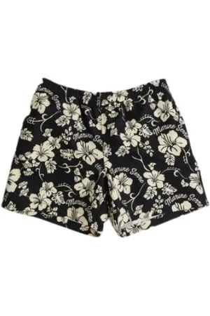Marine Serre Homme, Maillots de bain, Noir, Taille: M Short de bain noir à imprimé hawaïen