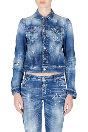 Dsquared2 Femme, Vestes, Bleu, Taille: 38 FR Veste en jean vintage à col italien