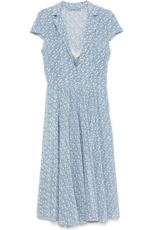 ERMANNO SCERVINO Femme, Robes, Bleu, Taille: 40 FR Robe plissée à col en V et manches courtes