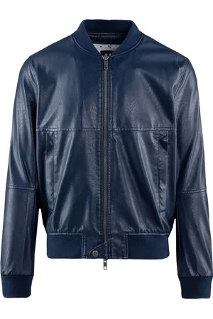 Bomboogie Homme, Vestes, Bleu, Taille: L Blouson Bomber Bleu en Cuir Écologique