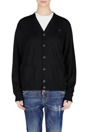 Dsquared2 Femme, Pulls, Noir, Taille: 36 FR Cardigan en laine avec logo brodé