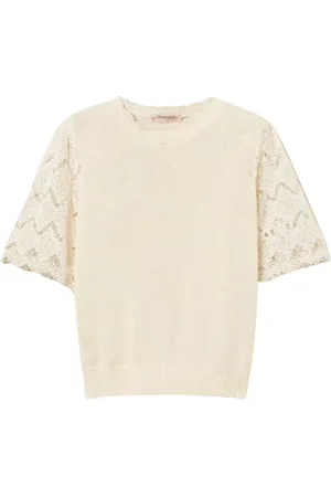 Twin-Set Femme, Blouses et Chemises, , Taille: 36 FR Pull en Tricot de Lin Jacquard