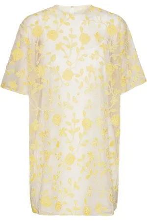 ROTATE Femme, Robes, , Taille: 36 FR Robe Boxy Perles Florales Jaune Imprimé