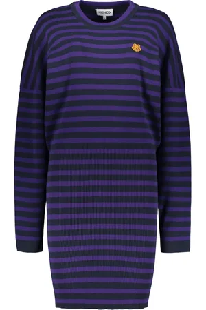 Kenzo Femme, Robes, Violet, Taille: 42 FR Robe Tricotée à Rayures avec Encolure Côtelée