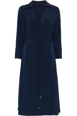 Liu Jo Femme, Robes, Bleu, Taille: 42 FR Robe Midi Bleue Portefeuille avec Ceinture