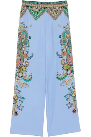 Etro Femme, Pantalons, Bleu, Taille: 42 FR Pantalon Large Imprimé Cachemire Bleu Ciel