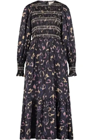 Fabienne Chapot Femme, Robes, Noir, Taille: 40 FR Robe Midi Imprimée Animalière avec Détails Volantés