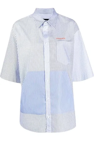 Dsquared2 Femme, Blouses et Chemises, Bleu, Taille: 36 FR Chemise Rayée à Logo Brodé