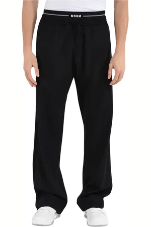 Msgm Homme, Pantalons, Noir, Taille: M Pantalon en Laine avec Bande Logo