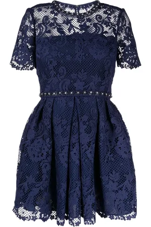 Self-Portrait Femme, Robes, Bleu, Taille: 36 FR Mini-robe ornée de dentelle