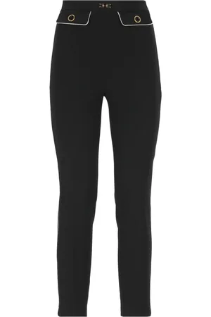 Elisabetta Franchi Femme, Pantalons, Noir, Taille: 36 FR Pantalon Crêpe avec Détails Logo