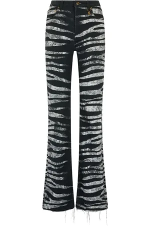 Roberto Cavalli Femme, Pantalons, Noir, Taille: 36 FR Pantalon Évasé Imprimé Zèbre