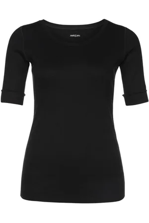 Marc Cain Femme, Tops, Noir, Taille: 40 FR T-Shirt Manches Courtes Col Rond