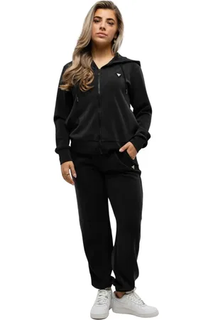 Guess Femme, Sport, Noir, Taille: 40 FR Ensemble d`entraînement à capuche zippé intégral