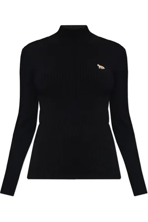 Maison Kitsuné Femme, Pulls, Noir, Taille: 42 FR Top à Col Montant Côtelé