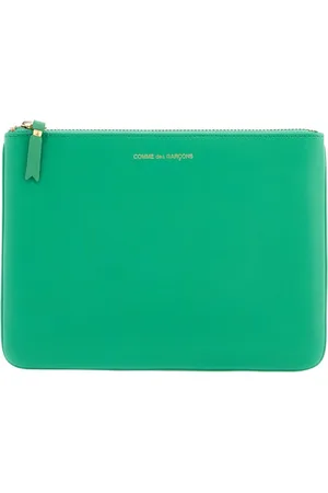 Comme des Garçons Femme, Sacs, Vert, Taille: ONE Size Pochette en cuir laminé avec logo et fermeture éclair