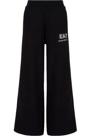 EA7 Femme, Pantalons, Noir, Taille: 40 FR Noir Élastique Logo Motif Cristal Coupe Régulière
