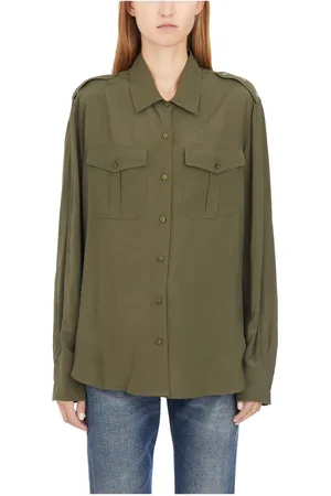 Dondup Femme, Blouses et Chemises, Vert, Taille: 38 FR Chemise à poche poitrine