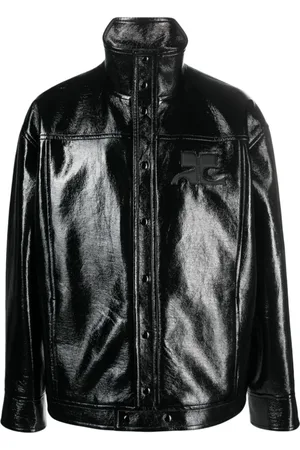 Courrèges Homme, Vestes, Noir, Taille: M Veste en cuir noir avec fermeture à boutons