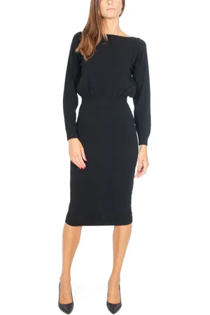 Elisabetta Franchi Femme, Robes, Noir, Taille: 38 FR Robe Longuette Noire en Maille avec Jacquard
