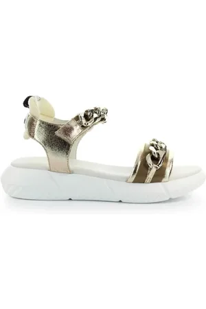 Elena Iachi Femme, Chaussures, Blanc, Taille: 37 EU Sandales Plates Dorées en Cuir