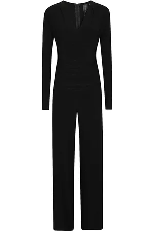 Norma Kamali Femme, Combinaisons et Ensembles, Noir, Taille: 36 FR Combinaison à col en V et manches longues avec taille froncée