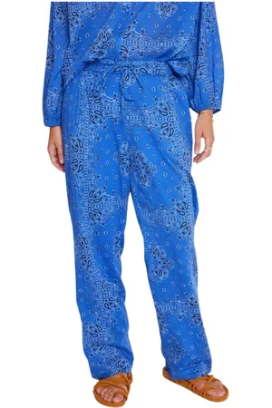 Berenice Femme, Pantalons, Bleu, Taille: 36 FR Pantalon léger à motif bandana